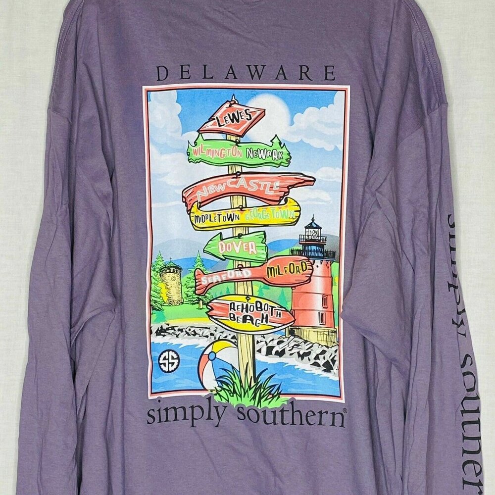 Simply Southern Purple Delaware State Collection T Shirt S Long Sleeve
